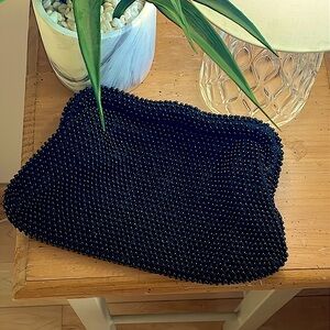 VINTAGE 1950’s Corde Bead Elegant Black Beaded Women's CLUTCH BAG PURSE